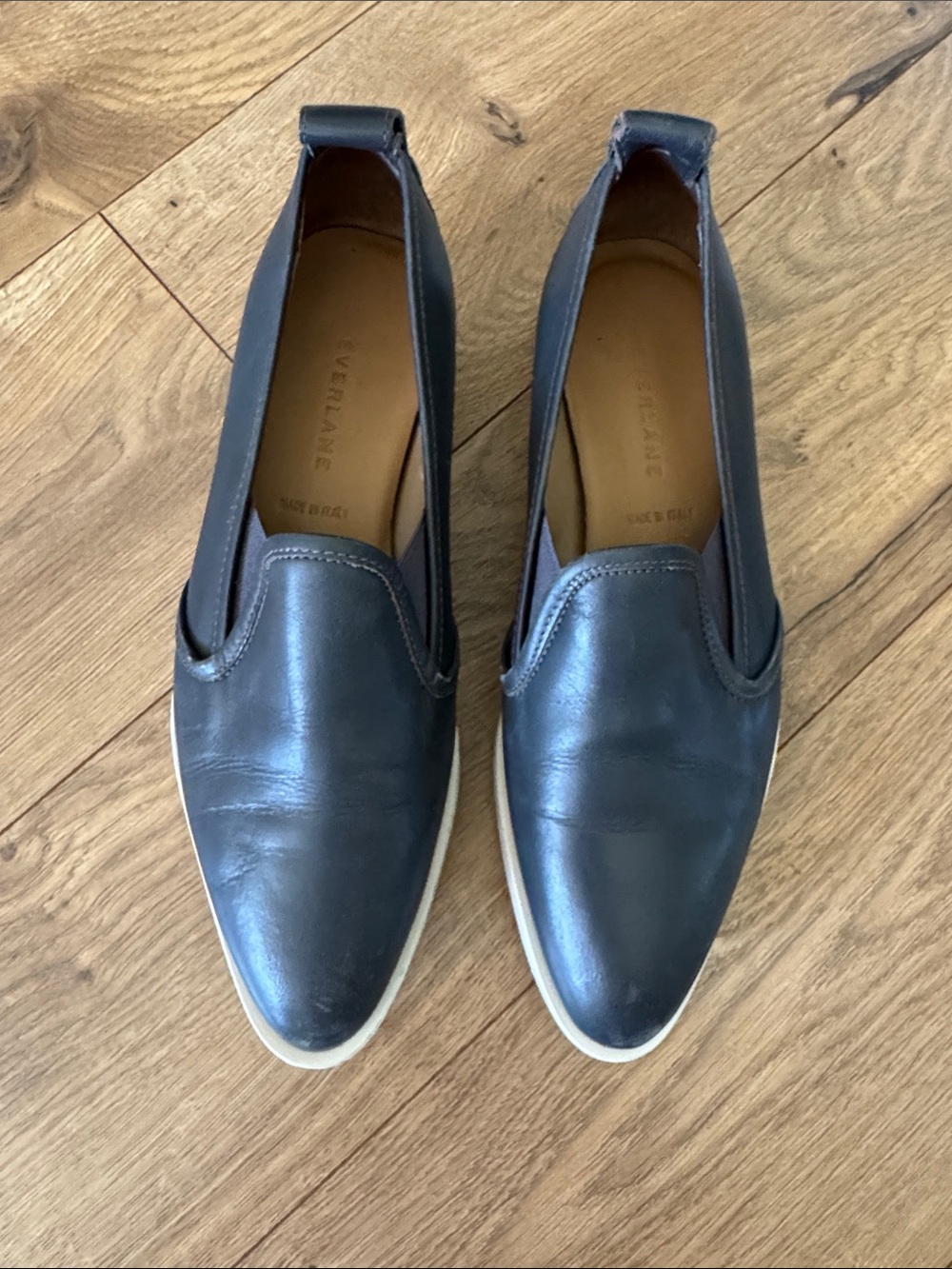 Everlane Grey Leather Slip-On Loafers
